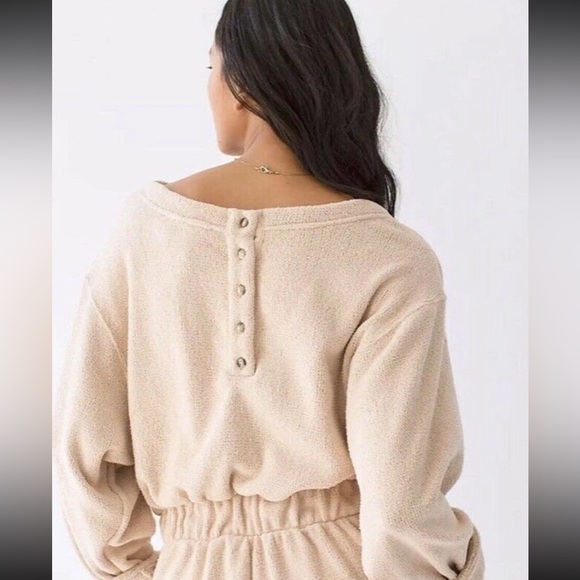 Free People Cream Jumpsuit Relaxed Fit High-Waisted soft terry cloth casual XS - Picture 4 of 11